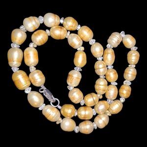 Aluma Golden Baroque Pearls Sterling Silver 925 Necklace 20" Signed‎ AIL